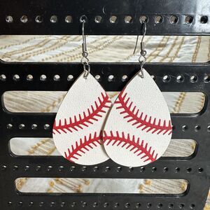 Women’s Baseball Mom Faux Leather Teardrop Baseball Earrings